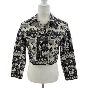 Vintage Paris Sport Club Womens Small Jacket Tapestry Cropped Llama Bohemian